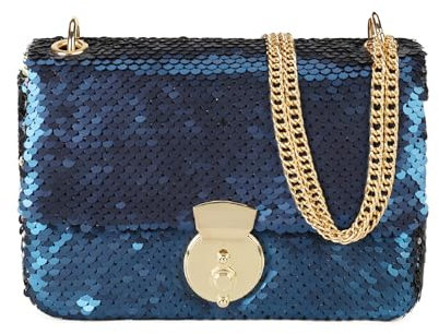VNFIOEI Clutch Damen Glitzer Pailletten Abendtasche Umhängetasche Elegante Paillettenbesetzt Schulter Crossbody Bag Kette Tasche für Hochzeit Date Night Abendparty Party Bankett(Blau)