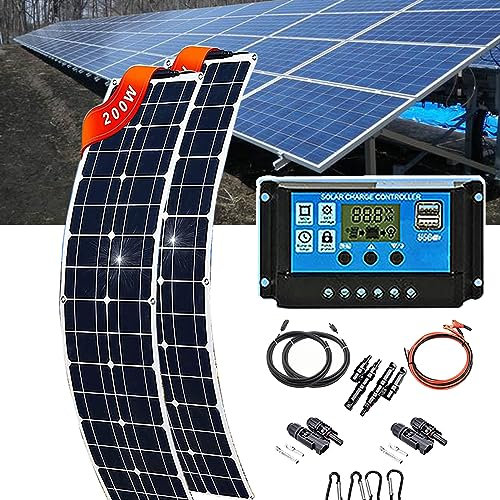 Panneau Solaire Monocristallin (18v 200w/400w), ContrôLeur 40a/Kit De SystèMe Solaire Flexible, Panneau Solaire Semi-Flexible (30 °), Pour Camping-Cars, Bateaux, Caravanes,400W