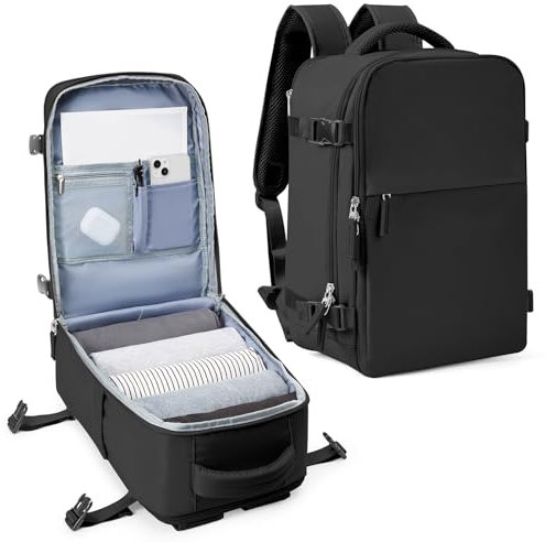 SZLX Sac à Dos Voyage Cabine Avion 40x20x25 pour Ryanair, Sac Bagage Cabine 45x36x20 Easyjet, Bagage à Main pour Femmes et Hommes,Sac Imperméable pour L'école de Travail de Randonnée Noir