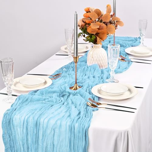 Pesonlook 2 Packungen Käsetuch-Tischläufer, 3 m, hellblaue Gaze-Tischläufer, Tischdekoration, 88,9 x 304,8 cm, rustikaler Käsetuch-Tischläufer, transparenter Käsetuch-Stoff, Tischläufer(hellblau)