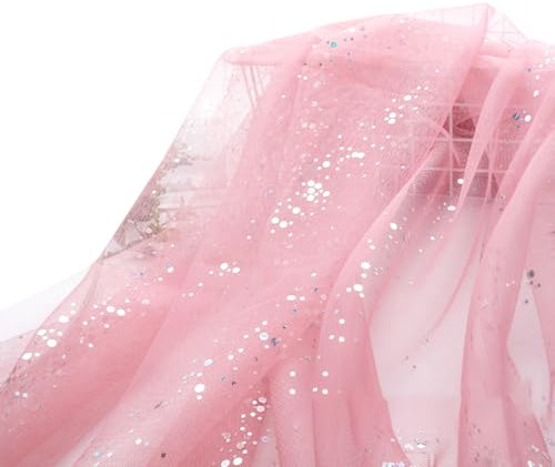 Tulle scintillant au mètre - 1 m x 160 cm - Pour couture, vêtements, rideaux, nappes, écharpes - Décoration de mariage, fête - Vieux rose
