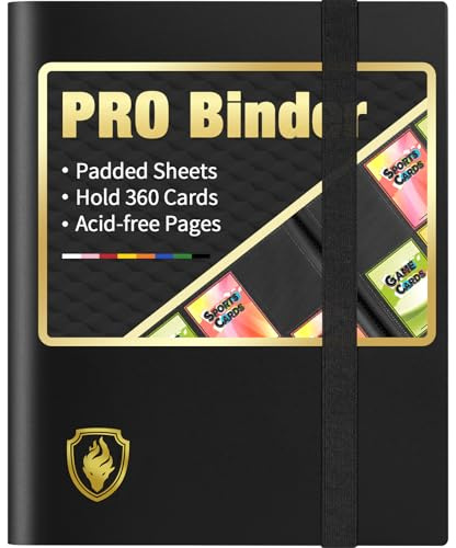 Heavy Duty Card Binder, Fabmaker 9 Pocket Trading Card Binder Holds 360 Cards, Sleek Side-Loading Card Album, Sturdy Card Collection Folder for Game Cards, Sport Cards, Black