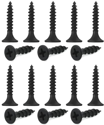 NACX M3.5 x 20mm Black Self Tapping Drywall Screws, Carbon Steel Wood Screws, Coarse Thread Phillips Flat Head Screws for Wood, Cabinet, Furniture, 300PCS