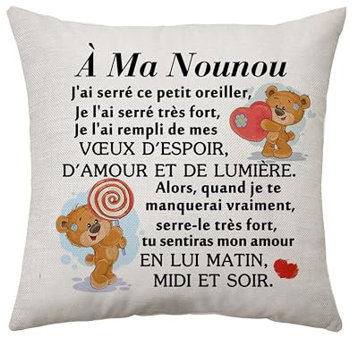 Ma Nounou Housse de Coussin Cadeau Souvenir Idées Cadeaux d'Anniversaire, Noël, Fête des Mères 45 x 45 cm