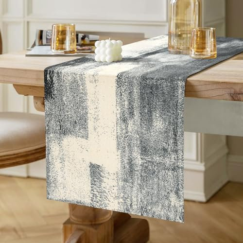 Tischläufer Outdoor Schwarz Vintage Tischdeko Rustikale Edle Tischdecke Leinen Boho für Küche Bauernhaus Hochzeit Tabletop Dekor Oster Tisch Party Abendessen Dekor 40 cm x 140 cm