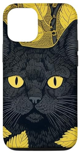 Hülle für iPhone 12/12 Pro Schwarze Katze, die sich in Gingkoblättern versteckt
