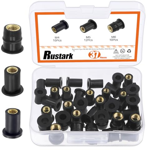 Rustark 37 Stück M4 M5 M6 Rubber Well Nuts Sortiment Gummimuttern Set Schwarz Metrisches Motorrad Windschutzscheiben Mutter Bolzen Schrauben für Windschutzscheiben Kajak Motorräder Boot