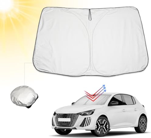 BIBIBO Parasol para coche con protección UV compatible con P*zeugot 208 e-208 2019-2024, parasol para parabrisas delantero, protección contra el calor del coche contra los rayos UV, sombrilla plegable