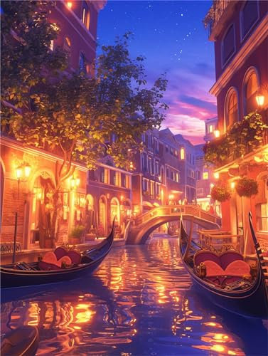 Venedig Malen Nach Zahlen Erwachsene, Shuicheng Malen Nach Zahlen Klein 20x30cm, DIY Handgemalt Ölgemälde Kit für Anfänger Bastelset Erwachsene, Acrylfarben Set Wand Deko Bilder Ohne Rahmen, Geschenk