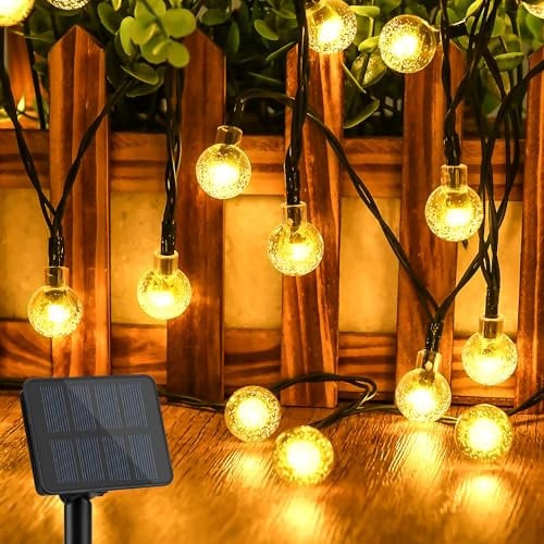 Dalugo Solar Lichterkette Aussen, 5M 50 LED Warmweiß Solarlichterkette Außen Wetterfest 8 Modi Kristall Kugeln Solar Lichterkette für Garten, Balkon, Hof, Terrasse, Hochzeit Innen Außen Deko