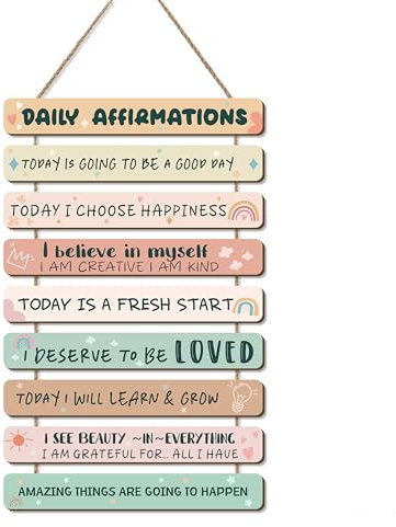 HPNIUB Inspirational Quote Wall Art Daily Affirmations Wood Sign Decor,Rainbow Positive Motivational Wall Decor, Boho Classroom Decor, Mental Health Gifts