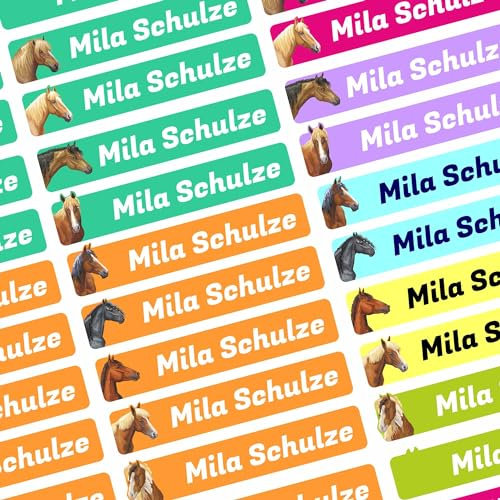 Namensaufkleber Set - Kinder - Pferde - ab 54 Stück - 38x7 mm - mit Wunschtext - Name - personalisiert - Namensetiketten - für Jugendliche - Firma - Universität - Schule - Kinder - KITA