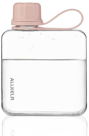 ALLKELR Portable Flat Water Bottle,BPA Free Reusable Tritan Plastic Travel Water Bottle Cup,Lightweight Leakproof Slim Water Bottle Fits Purse,Backpacking, Hiking (Pink, 10.8 oz)