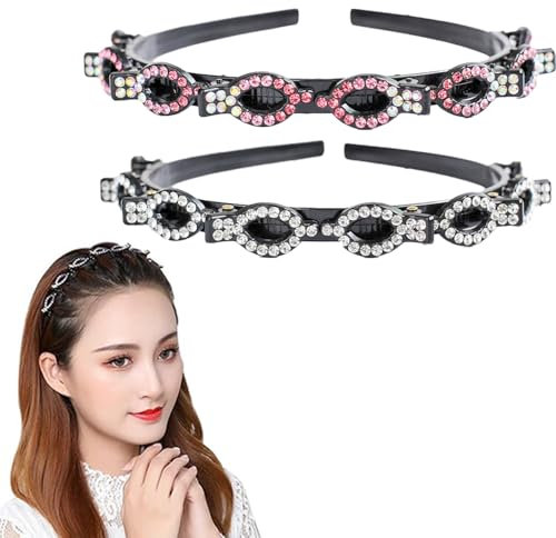 SSyang 2 PCS Cerchietto A Forcina Per Capelli Cerchietti Per Capelli Con Mollette, Cerchietto A Forcina Con Mollette, Forcina Per Capelli Con Doppia Frangia Cerchietti Clip (Bianco + Rosa Sfumato)