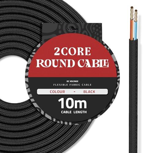 DC VOLTAGE 10M Black Vintage 2 Core Round Cable Fabric Cloth Covered Electrical Wire, 32.8FT 2 Conductors 18 Gauge textile electric cable Wire coated colored vintage for Lighting DIY Project