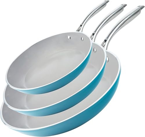 GOTHAM STEEL Juego de sartenes de cerámica, juego de 3 sartenes antiadherentes con sartenes de 8, 10, 12 pulgadas, juego de sartenes antiadherentes, no tóxicas, utensilios de cocina de inducción