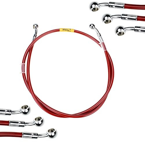 40-240 cm Tubo freno idraulico universale per moto (rosso) 28° -28° Raccordo fisso Tubo freno in treccia di acciaio inox Tubo freno frizione Per moto, ATV, moto da cross e street racers. (1200mm)