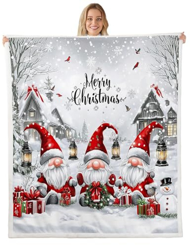 Loussiesd GNOME Weihnachten Decke 150x200cm Mädchen Jungs Nettes GNOME Kuscheldecke Ultra Weiches Flanell Fleecedecke Nettes Weihnachts-Gnomes Wohndecke Weihnachten Couchdecke