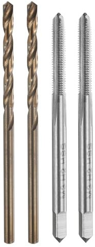 sourcing map Tap and Drill Bit Set, 2pcs M3 x 0.5 Metric Straight Flute Thread Screw Taps & 2pcs 2.5mm Twist Drill Bits, Uncoated/Roasted Yellow HSS-6542/M35 HSS-CO Tapping Threading Tool