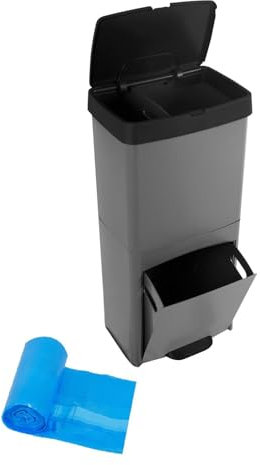Jardin202 - Cubo de Basura o Reciclaje 70L Premium: 3 Compartimentos para Gestión Eficiente de Residuos | Ecológico, Duradero | 70 litros + Bolsas 30L (Negro)