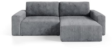 Generisch FANO Cord Ecksofa mit Schlaffunktion und Bettkasten, L-Form Sofa, Schlafsofa mit 204 x 132 cm Liegefläche, Cord L Form Sofa (TILIA 90)