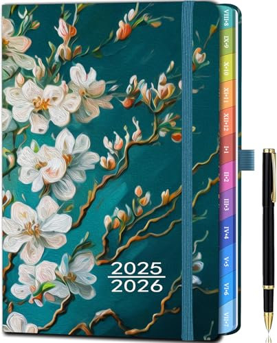 Kalender 2025-2026 A5 – Wochenplaner & Terminplaner mit Monatsübersicht, Schulplaner 25/26 (Aug 2025 - Jul 2026), Farbig Gedruckte Innenseiten, mit Innentasche & Stift, 15,5 x 21,5 cm - Dunkelgrün