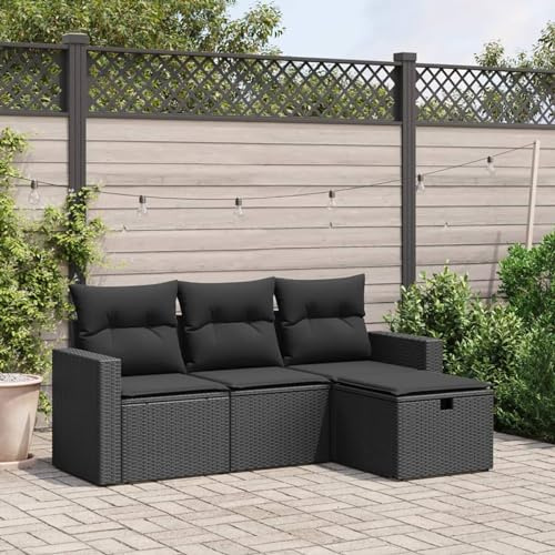 IKAYAA Rattan Gartenmöbel Set Poly Rattan Lounge Balkon Lounge Gartenlounge Outdoor Lounge möbel Outdoor Gartengarnitur mit Kissen-Schwarz-4-tlg-Typ 2