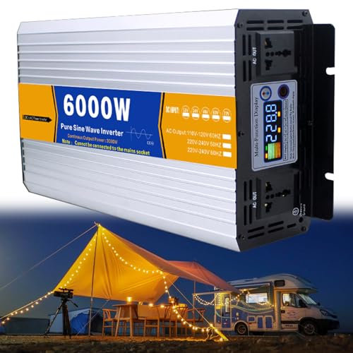 Onduleur Solaire à Onde Sinusoïdale Pure 6000W Convertisseur Basse Fréquence 12V/24V/48V/60V/72V CC vers 110V/230V CA, pour Maison, Camping-Car, Camion, Système Solaire et Camping(Size:24v to 110v)