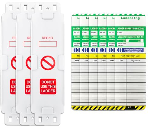 Ladder Tags,3 Holders and 6 Ladder Inspection Tag Inserts, Ladder Inspection Tag for Indoor & Outdoor Use Fits All Ladder Types & Other Equipment
