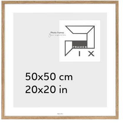 Pix FRAMES Bilderrahmen 50x50 cm - Holz Fotorahmen - Holzbilderrahmen mit Scheiben aus Plexiglas - Bilderrahmen Holz zum Aufhängen - Wooden Picture Frame - Photo Frame zum Aufstellen