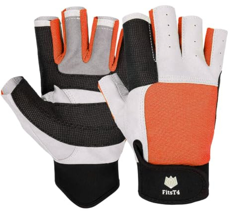 FitsT4 Sports Segelhandschuhe mit ¾-Finger und Idealem Griff für Segeln, Yacht, Segelsport, Paddeln, Kajak, Angeln, Fischen, Dinghy, Schlauchboot, Wassersport mit Booten