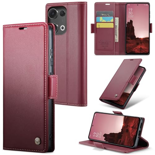 Rerzoiro Handyhülle für Oppo Reno 13 5G Hülle, Premium PU Lederhülle Klappbar Flip Case [RFID Blocker] Tasche Magnet Kartenfach Klapphülle Schutzhülle für Oppo Reno 13 5G, Rot