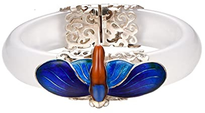 SLCHJX NAU eingelegtes Silberöffnungsarmband Retro Dragonfly weißes chalcedonisches Armband