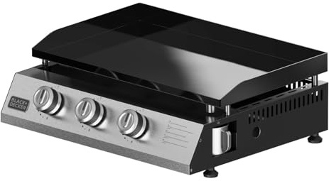 Black+Decker - Plancha de Gas 3 Quemadores 7,35 kW, Acero Inox, 12 Personas