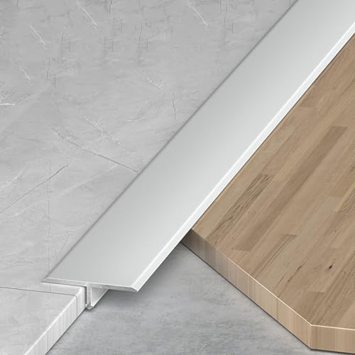Floor Transition Strip for Doorways, Aluminum Floor Divider, Threshold Strip Metal T Molding Edge Trim Strip for Laminate Wood Tile Vinyl, Joining Flooring Gaps(Silver,15 mmx0.9 m)