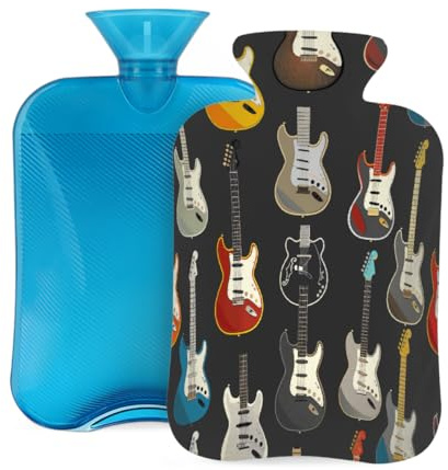 Mexpekil Wärmflasche mit weichem Flanellbezug, 2 l, großer Wärmbeutel zur Schmerzlinderung, warme Hände, Füße und Körper, ideales Geschenk für Erwachsene und Kinder (Gitarre)