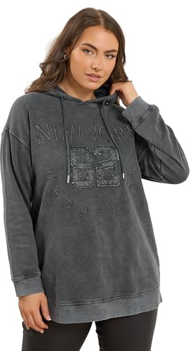 Yours Curve Green 'New York' Embroidered Slogan Hoodie - Women's - Plus Size Curve