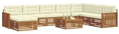 vidaXL Sofagarnituren 9 pcs Natur und Creme Massivholz Akazie, Akazienholz Outdoor-Sofa-Set, modernes Gartenmöbel, Bequeme Liege, modulare Design, Poolbereich geeignet