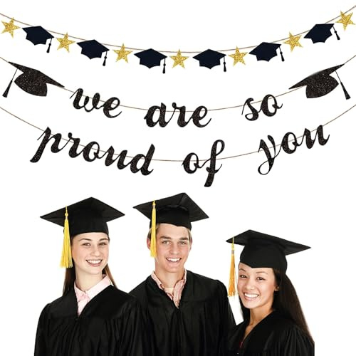 ZMaglorian 2er Pack Abschluss Deko Girlande | Bachelor Deko Wir sind stolz auf Dich Banner, Stolz auf Dich Papier für Abschlussfeier Master Hochschule