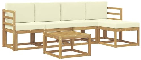vidaXL Outdoor-Sofagarnitur mit Kissen 6 pcs Weiß und Creme, Garten-Couch, modernes Sofa-Set für draußen, langlebige Möbel, Coole Terrasse, stilvolles Loungen im Freien