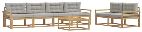 vidaXL Outdoor-Sofagarnitur mit Kissen 6 pcs Weiß und Hellgrau, Gartenmöbel, modernes Outdoor-Sofa Set, modulare Sitzgelegenheiten, Loungemöbel für deinen Garten