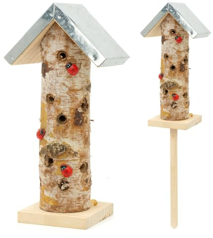 CKB LTD Tour coccinelle avec piquet en bois - Hôtel à insectes naturel - Habitat de coccinelle rustique - Abri pour insectes bénéfiques - Décoration de jardin extérieure