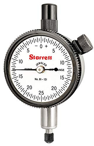 Starrett 81-131J Dial Indicator, 0.375 Stem Diameter, Lug-On-Centre Back, White Dial, 0-25-0 Reading, 1.6875 Dial Diameter, 0-0.125 Range, 0.0005 Graduation