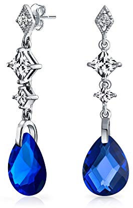Königsblau Briolette Facettiert Träne Birne Form Cubic Zirconia Cz Kronleuchter Ohrringe Für Frauen Sterling Silber