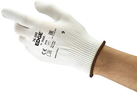 Stringknits Ansell EDGE 76-200 Mehrzweckhandschuhe, Nahtloser Handschuh für Komfort bei Tragezeiten, Waschmaschinenfest, Beidhändig, Weiß, Größe L (12 Paar)