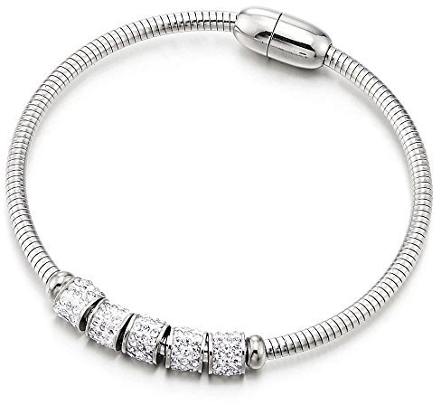 COOLSTEELANDBEYOND Magnifique Bracelet Charms pour Les Femme Filles - Acier Inoxydable Charmes et Zircone Cubique