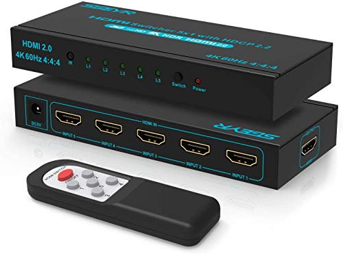 SGEYR Hdmi Splitter mit Fernbedienung, Hdmi Splitter, Hdmi Switch, Hdmi Verteiler, Hdmi Splitter Dual-Monitor, Hdmi Splitter 5 in 1 Out, 4k Hdmi Switch, für TV, Spielkonsole, Windows7/8/9/10, Xbox