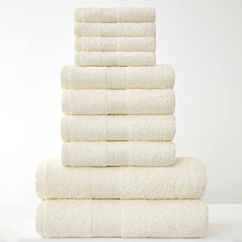 GC GAVENO CAVAILIA Serviettes Famille Bale - Ensemble 10pcs 100% Coton, 4X Visage 4X Main 2X Bain Accessoires Salle - Crème