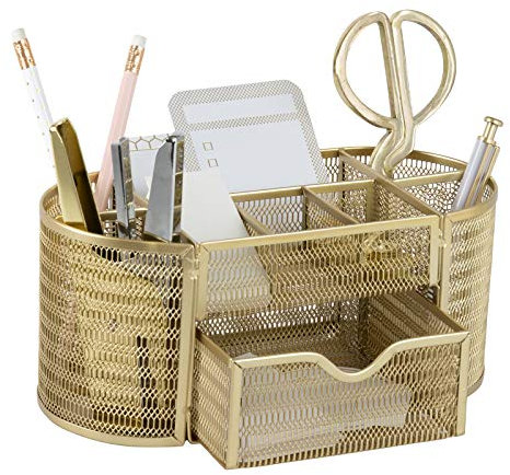 Blu Monaco Wunderschöner Gold Schreibtisch Organizer - Hergestellt aus Metall mit Gold-Finish - Gold Schreibtisch Zubehör - Schreibtisch Organizer Gold - Aufbewahrung für Zuhause oder Büro