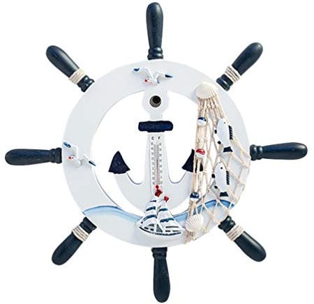Holz Steuerrad mit Fisch Netz Wanddeko Nautical Schiff Mediterranen Stil Sail Strand Haus Party Hochzeit Dekoartikel 32cm